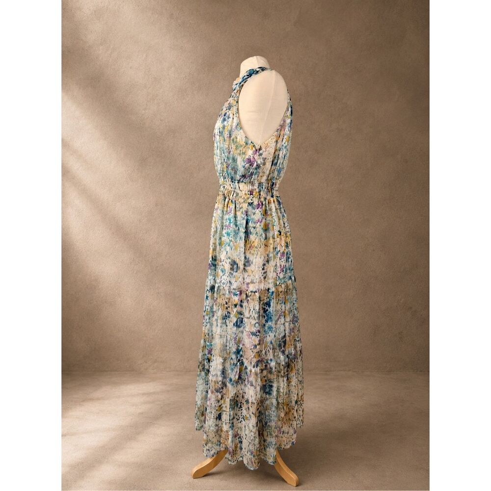 Anthropologie Sz M Somerset Maxi Dress Halter Edition Shimmer Blue - Picture 3 of 13